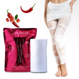 Envoltura corporal termoactiva de drenaje linfático y modelado para piernas y abdomen. Tonifica, reafirma y reduce la hinchazón | Envoltura prehumedecida de 12 m | Cafeína, niacinamida, Capsicu