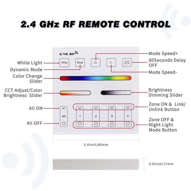 2.4G Wireless Touch Panel Remote Control for RGB RGBW RGBCCT