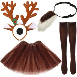 5 Pcs Deer Cosplay Costume Deer Antlers Headband Deer Tail Nose Tutu Skirt Socks