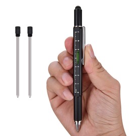 Useful Gadgets Business Gift for men, 5 in 1 tool pen with Ruler, Level gauge, Ballpoint Pen, Stylus and 2 Screw Drivers, Multifunction Tool Pen Fit for Engineers and Technicians (Black)