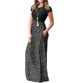 GRECERELLE GRECERELLE Womens Maxi Dress Summer Casual Ladies Short Sleeve Crew Neck Long Dresses with Pocket for Daily, Holiday, Travel, Maternity (LD Black, L)