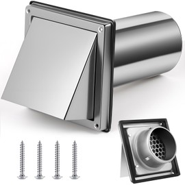 Otoolling 4" Dryer Vent Cover Outside with Stainless Steel Guard Outdoor Wall Dryer Exhaust Vent Cover and Removable Extended Pipe Shroud Hood Cushioned Non Return Flap with Sealing Gasket Grille