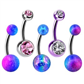 OUFER 14G Stainless Steel Belly Bars Glitter Blue Purple Belly Button Bars Navel Bars Belly Piercings Jewellery