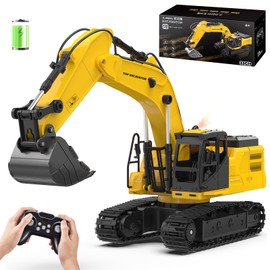 1:18 Metal RC Excavator Toy for Kids | 11-Channel Remote Control Construction Vehicle with Water Spray, Lights & Sounds, Dual 100-Min Batteries, 2025 New STEM Engineering Toy Gift for Boys Ages 6-12