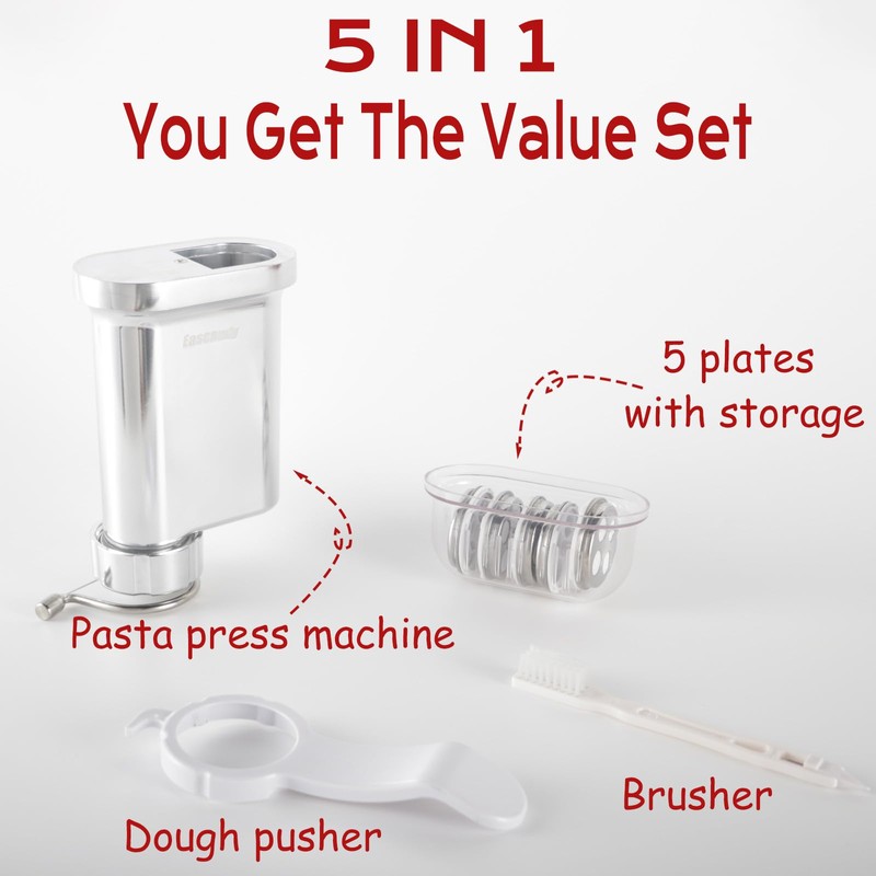Eascandy Metal Gourmet Pasta Press Attachment for KitchenAid Stand Mixer
