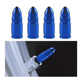 FALVFUN 4PCS Car Tire Valve Stem Caps, Bullet Style Dustproof Vehicle Air Cover, Aluminum Alloy Waterproof Automotive Valve Dust Caps Accessories, Universal for Trucks, Bikes, Motorcycles (Blue)