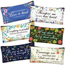 Bible Verse Pencil Pouch Faith Journals for Women, Rustic Floral Patterned Inspirational Quote Bible Pencil Case Bible Study Supplies Makeup Bags for Women, School Office, 6 Pieces(,7.7 x 4 Inch)