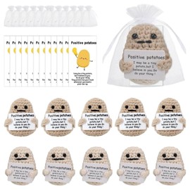 10 Sets Funny Positive Potato Knitted Potato Toy with Positive Card Creative Small Cute Wool Inspirational Potato Crochet Doll Cheer Up Gifts for Women Men Friends Birthday Christmas