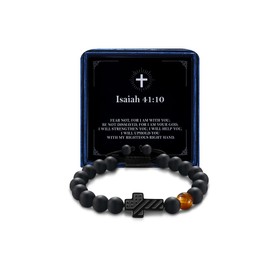 Alissl Christian Bracelet for Men Boys Teens with Tiger Eye Stone Bead Lucky Charm Amulet Adjustable Cross Faith Bracelet, Joshua Religious Gifts for Boys Easter Baptism Communion Confirmation