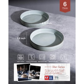famiware Star 8.25" Pasta Bowls, Large Dinner Bowls Set of 6, Salad Bowl Plates, Shallow Bowls for Eating, Smoky Blue