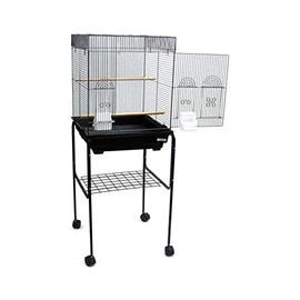 YML 5924 3/8" Bar Spacing Flat Top Bird Cage with Stand, 18" x 18"/Small, Black