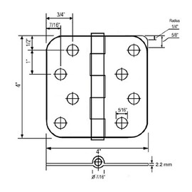 6 PCS 4"x4" Straight, Square Corner x 5/8" Round Radius Exterior Door Hinge Oil Rubbed Bronze (Almost Black)