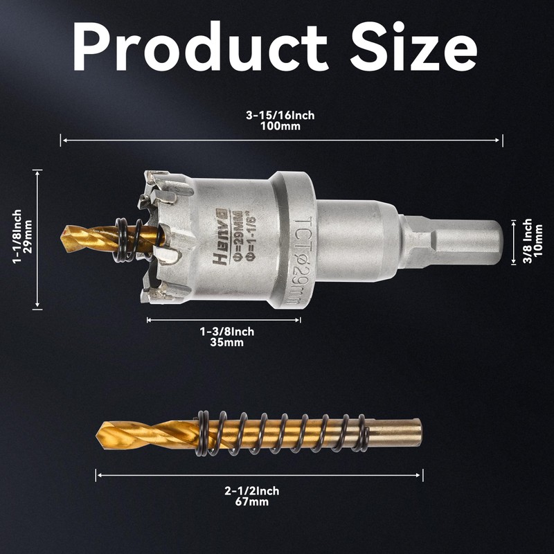 Henvo Hole Saw 1-1/8" (29mm) Heavy Duty Carbide with 2