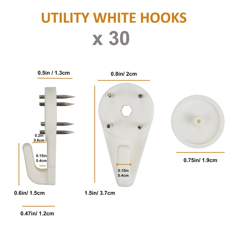 Light Hooks for Concrete Walls: 30 Pack Small Utility Wall-Mount