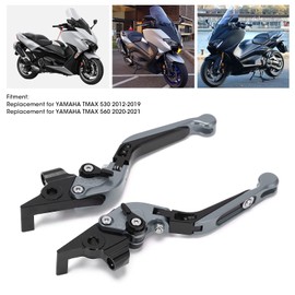 Fydun Motorcycle Brake Clutch Levers, 1 Pair Left and Right Adjustable Brake Levers, Aluminium Alloy Motorcycle Accessories for TMAX 530 2012-2019/560 2020-2021 (Ash), Grey/Black (Ash)