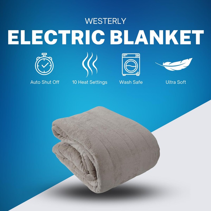 Westerly Full Size Microplush Electric Heated Blanket, Tan
