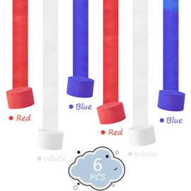 Fourth/4th of July Decorations Crepe Paper Streamers 6 Rolls 492ft, Red White and Blue Streamer for Patriotic Decorations, July 4th Decorations, Independence Day Decorations