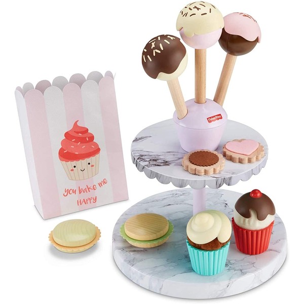 Fisher-Price Cake Pop Shop - 24-Piece Pretend Dessert Bakery Play Set with Real Wood for Preschoolers 3 Years & Up