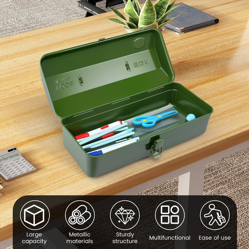 15 Inch Metal Tool Box with Lock - Portable Heavy