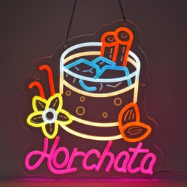JULHOVR Horchata Neon Sign, Neon Lights Hanging Wall Art Decoration for Mexican Restaurant Store Shop Bar Pub Food Truck Cafe Party Home Decor, USB Powered Ultra Bright Dimmable,15 * 12.6inch