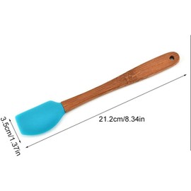 Mini Silicone Spatula, Heat Resistant Mini Spatula Scraper Brush Spoon with Bamboo Handle for Scraping Kitchen Spoon Spatula Set, Cooking, Baking and Mixing,Spatulas,Cooking Utensils (Blue Scraper)