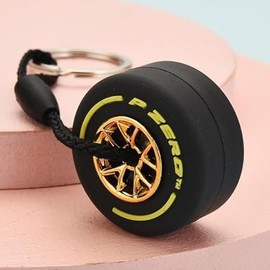 Zhhuoc F1 Racing Tyre Key Chain, Wheel Tyre Auto Keyring, Mini Soft Rubber Keyring Gifts (Black)