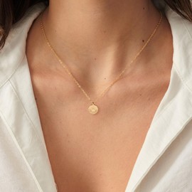 HANLI Gold Pendant Trendy Necklaces for Women - Dainty 14K Gold Plated Coin Sun Necklaces Jewelry Simple Womens Necklace