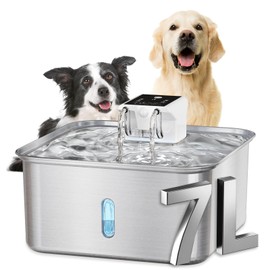 Wireless Dog Water Fountain - Dog Water Bowl Dispenser, 7L/236oz Large Capacity Stainless Steel Cat Fountain with Motion Sensor, Auto Water Dispenser for Multi-Pet Home (Square+5 Filters+5 Sponges)