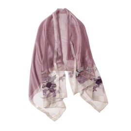 Jeelow Silk Wool Fashion Scarf Shawl Wrap Lightweight Sheer For Women Floral Embroidery Wedding Party Prom