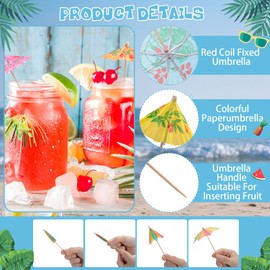180 Pcs Drink Umbrellas Cocktail Picks Coconut Palm Cocktail Umbrellas Firework Drink Stirrers Tropical Cocktail Sticks for Drinks Fruit Hawaiian Party Decorations Cocktail Accessories, 4 Styles