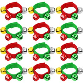 Augshy Christmas Bracelets, Pack of 12 Wrist Strap Bells with Red, Green, Gold, Silver Bells, Musical Instruments, Adjustable Hand Ankle Bells