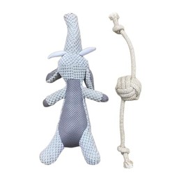 Dog Plush Squeaker Toy with Hemp Rope Chew Toy Pair Bundle (Grey Elephant)