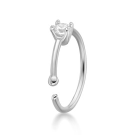 Lavari Jewelers 22 Gauge Cubic Zirconia Open Hoop Nose Ring for Women in 14k White Gold 5/16 Inches 2 mm 22G