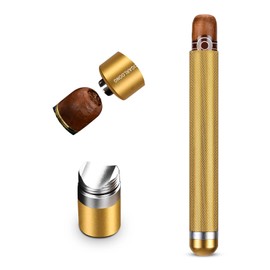 Portable 3-in-1 Cigar Tube,Aluminum Moisturing Single Cigar Case with Sharp Blade Cigar Punch and Cigar Holder for Outdsoor Use(Gold)