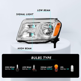 TUSDAR Headlight Assembly Pair Fit 2012 2013 2014 2015 Honda Pilot OE Style Headlamp (Left Driver Side)