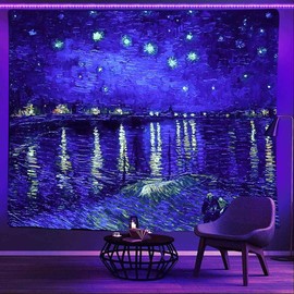 Sinsoledad Starry Night UV Reactive Wall Tapestry - Brushed Knit Fabric with Fantasy Theme, Polyester Starry Sky Pattern, Glowing Home Decor for Bedroom, Living Room - Color: 59x51 Inches