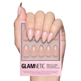 Glamnetic Press On Nails - Gold Standard | Short Almond Nails with Gold French Tips, Reusable Stick On Fake Nails with Glue| 15 Sizes - 30 Nail Kit with Glue