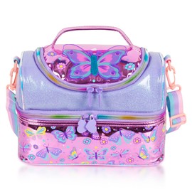 PinkSheep Children's Lunch Bag, Cool Bag with Two Compartments and Removable, Adjustable, Children's Lunch Bag, Nursery Bag, Girls Boys Lunch Boxes (Purple Butterfly)