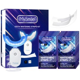 Mysmile Kit Blanqueador Dental con Luz Aceleradora 28 Led y 20 Unidades Tiras Blanqueadoras Dentales, 10 Juegos No Sensible Blanqueador Dental, Sistema de Blanqueamiento Bucal para Uso en Casa