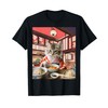 Funny Japanese Cat w/ Kimono Eating Ramen in Resturant T-Shirt