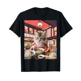 Funny Japanese Cat w/ Kimono Eating Ramen in Resturant T-Shirt