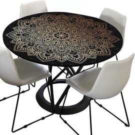 FANSU Round Tablecloth 100cm, Washable Round Table Cover Mandala Wipe Clean Waterproof Table Protector for Kitchen Dining Room, Great for Diameter of Circle Table 80-90