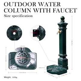 Vintage Cast Aluminum Outdoor Garden Water Column with Frost-Proof Faucet – Large Decorative Freestanding Garden Hydrant, Heavy-Duty Floor Mounted Water Tap for Backyard, Farm, Irrigation(32in/82cm
