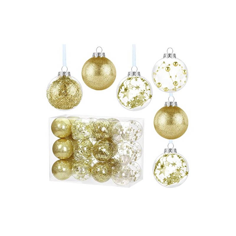 Kesote 24 Bolas Doradas de Navidad Bolas Plásticas Adornos Colgantes