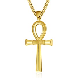 ADMETUS Gold Ankh Chain Sterling Silver Ankh Cross Necklace Egyptian Cross Pendant Egypt Amulet Protection Jewellery Gift for Men, Sterling Silver, No Gemstone