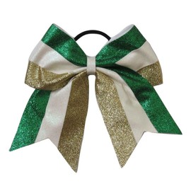 "Glitter Green White Gold" Cheer Bow Pony Tail 3" Ribbon Hair Cheerleading