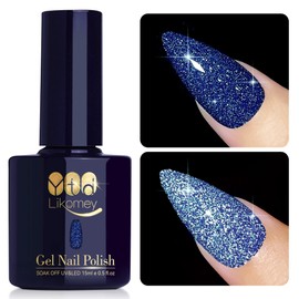 YTD Likomey Reflective Glitter Gel Nail Polish,15ml Galaxy Blue Flash Diamond Shimmer Gel,Spring Summer Sparkly Shiny Salon Home Nail Art Manicure UV Gel Varnish,SZ234