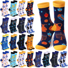 ShinyMatch 24 Pairs Hanukkah Crew Socks Novelty Funny Holiday Dress Socks Celebration Chanukah Fun Jewish Sock for Christmas Chanukah Party Gifts Favor