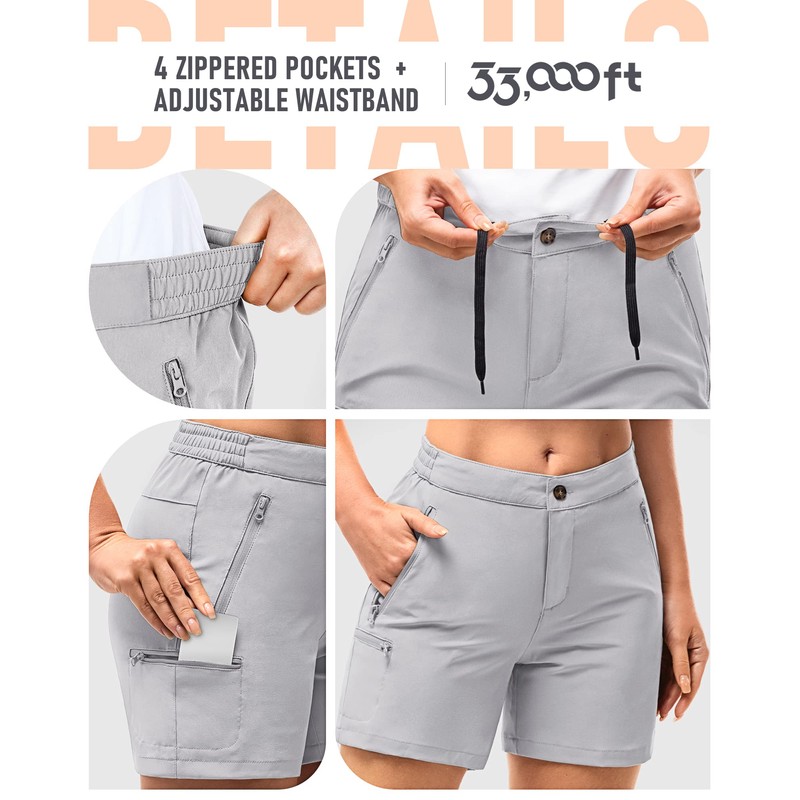 33,000ft Pantaloni corti da trekking, da donna, elasticizzati, leggeri, estivi,