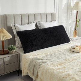 LIFEREVO Shaggy Body Pillow Cover,Super Soft and Plush Faux Fur Lumbar Pillowcase for Couch or Bed Decor,Microfiber Long Pillowshams for Adults Pregnant Women/Mother/Wife,20"x54"Black